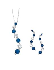 Blue and White Alternating Diamond "Journey of Love" Curve Jewelry Set in 14K White Gold (3/4 cttw)