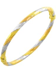 14 Karat Tri-color Gold 4-mm Polished/ Diamond-cut/ Satin Hinged Bangle