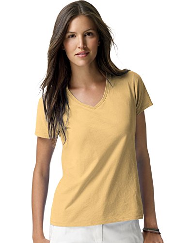 Hanes Ladies' 4.5 oz.; 100% Ringspun Cotton nano-T� V-Neck T-Shirt - VINTAGE GOLD - S