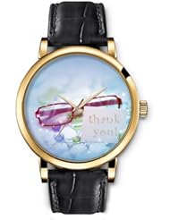 SPRAWL Aanalog Fashion Series Gold Ladies Watches of Genuine Black Leather Strap,Unique Wrist Watch for Women Girls Designed with Thank you !