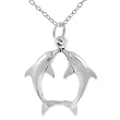 Sterling Silver Two Dolphin Circle Necklace