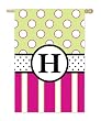 Monogram Peppy Pink & Green Polka Dot Double Sided Regular Size Flag - H