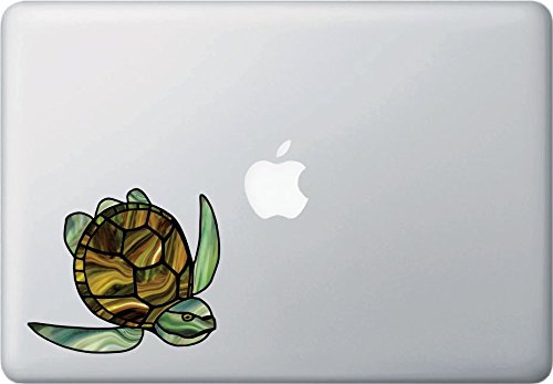 Yadda-Yadda Design Co. Honu Sea Turtle - Stained Glass Style Vinyl Decal for MacBook | Laptop | Indoor Use - ©YYDC (Medium 4.5" w x 3.75" h) (Green-Brown)