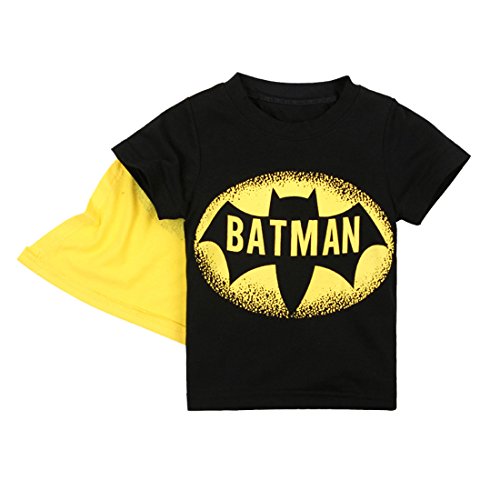 EITC Little Boy's Short Sleeve Cotton Batman Hero Costume T-Shirt with Cape
