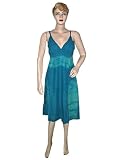Turquoise Blue Bohemian Women's Tie-dye Knee-length Cotton Strap Dress Clearance Final Sale