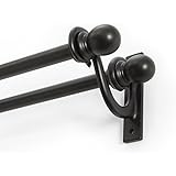Kenney Scroll Bracket Double Window Curtain Rod Set, 28 to 48-Inch, Black