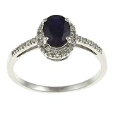 10k White Gold Genuine Blue Sapphire and Diamond Ring (1/8 TDW)