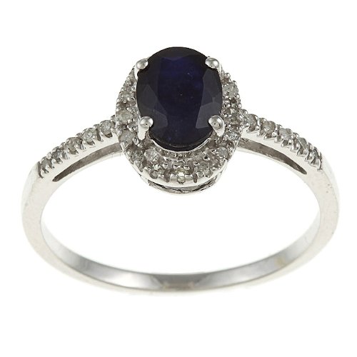 10k White Gold Genuine Blue Sapphire and Diamond 