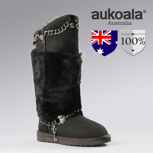 Aukoala Australia Sheepskin Warm Bertha Winter Boots For Womens_Black_Us Size 7 On Sale