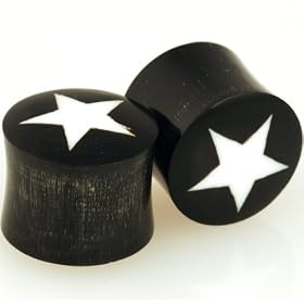Pair of Horn Double Flared Plugs with Bone Star Inlay: 6g