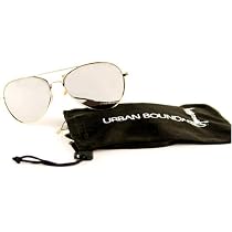 UB Gold Frame & Mirrored Lens Aviator with Drawstring Sunglass Pouch