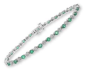 Ladies' Diamond and Emerald Bracelet, 9ct White Gold, Prong Setting 0.64 Carat Diamond Weight, Model PBC2516