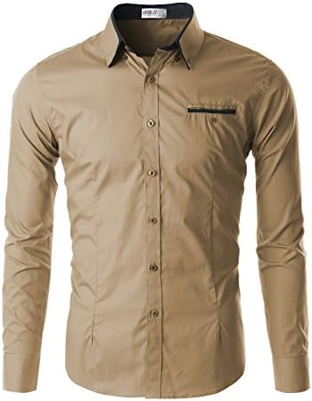 TrendyKey Mens Casual Long Sleeve Button Down Shirt KHAKI Small