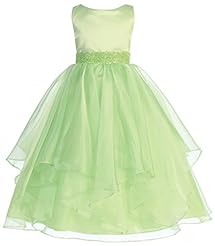 Girls Beaded  Asymmetric Ankle Length Organza/Satin Sleeveless Flower-Girl Dress/Pageant Dress  With Ruffles