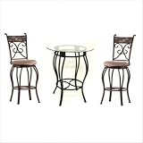 3pc Metal Counter Height Pub Set with Glass Table Top in Black Gold