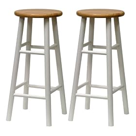 Winsome Wood S 2 Beveled Seat 30 Bar Stools Nat Wht by Winsome