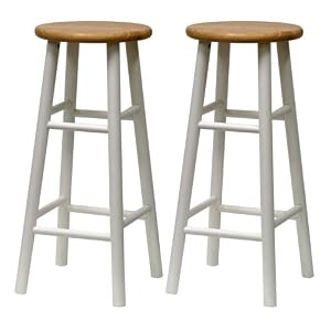 Winsome Wood S 2 Beveled Seat 30-Inch Bar Stools Nat Wht by Winsome