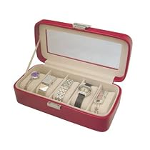 RED LEATHERETTE 5 WATCH DISPLAY BOX CASE NEW