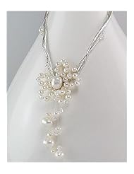 White (Natural) Flower Japanese silk cord Fresh Water Pearls Necklace In Zinc