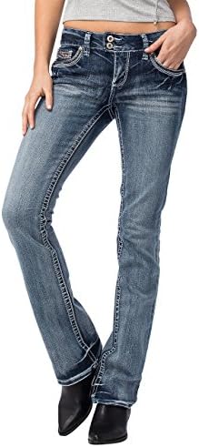 AMETHYST JEANS Lure Stitch Womens Bootcut Jeans, Dark Blue, 0