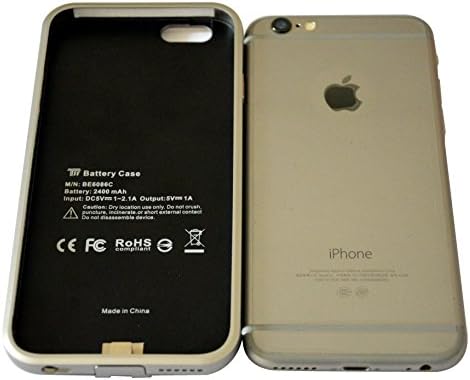 TSF 2400mAh WishUlucky Battery Case, Ultra Slim Extended Power Case, External Battery Charger Powered Backup Pack, Protector Cover Case, Lightning Charging Port for iPhone 6, 6s, Capacity (Grey)