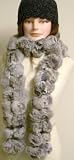 Two Strand Luxurious Long Rabbit Fur Light Grey Pashima Scarf for Women and Teens Offered in Combination with Hand Crocheted Black Chenille and Gimp Tweed Skull Cap