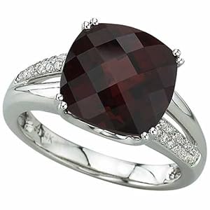 14Kt White Gold Checkered Board Garnet and Diamond Fashion Ring