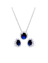 Nickel Free Sterling Silver Pendant & Earring Sets Blue Oval CZ Set