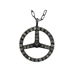Oxidized Black Sterling Silver Steering Wheel Charm Pendant with Fancy Color Diamonds by Jaipur Jewelry Outlet