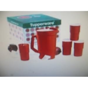 Tupperware 2 Quart Red Pitcher and 4 Red (12oz) Tumbler Gift Boxed Set by Tupperware