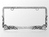 Car Automotive License Plate Frame Gun Metal Chrome Coating with Smoke Transparent Diamonds Crystals Rhinestones Bling Elegant Vintage Love Hearts Flower Vines Design