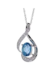 14k White Gold Natural Blue Topaz Necklace 0.92 ct 7x5 Oval, 0.07 ct Diamond 18 inch