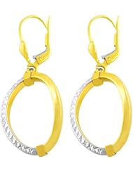 14 Karat Two-tone Gold Polished/ Diamond-cut Oval Dangle Earrings