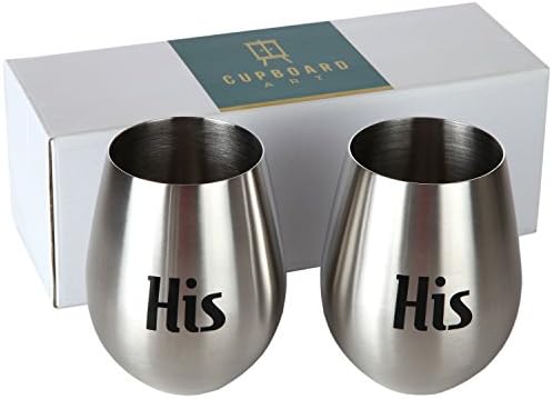 His and His: Set of 2 Stemless Stainless Steel Large Unbreakable and Shatterproof 18 oz Wine Glasses