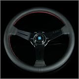 Nardi Classic 330mm Steering Wheel - Black Perforated Leather/ Black Spokes / Red Stitch