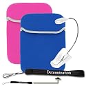 New Blue / Pink Amazon Kindle DX Reversible Carrying Sleeve + Determination Hand Strap + E Reader Light (White)