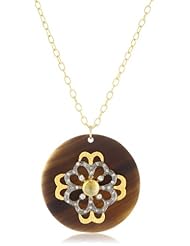 Kevia "Nouveau" Citrine Deco Medallion on Black Horn Pendant Necklace