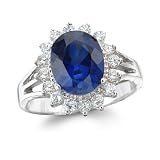 Sterling Silver Created Blue Sapphire & Cubic Zirconia Ring by Cheline by Cheline