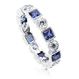 Sterling Silver 925 Sapphire Alternate Cubic Zirconia CZ Eternity Band - Nickel Free Engagement Wedding Band Ring