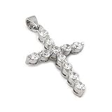 Large 3mm Linked Cubic Zirconia Cz Sterling Silver Cross Pendant