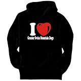 I LOVE Greater Swiss Mountain Dogs Dogs Mens Hoodie (Black, Size Large)