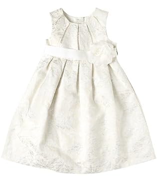 Cream Dress with Silver Jacquard Detail and Corsage Sash