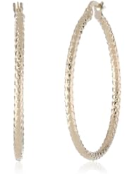 14k Italian Yellow Gold Sparkle Diamond Cut Hoop Earrings