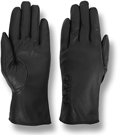 Giromy Samoni Women's Plush Lined 4-Button Dress Leather Gloves - Black - S