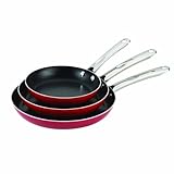 Farberware Aluminum Nonstick 8-Inch, 10-Inch and 11-Inch Skillet Triple Pack, Red with Stainless Handles