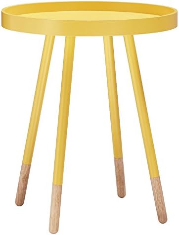 Casual Contemporary Modern Paint Dipped Round Spindle Tray Top Side Accent Table, Multiple Colors (Banana Yellow)