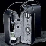 41IW%2BGLDw6L. SL160  Black Leather Wine Carrier Caddy Bag w/ Two Glasses, Stopper/Opener Bar Set