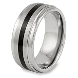 Brushed and Polished Tungsten Carbide Ring with Black Resin Inlay (7.0 mm) - Sizes 8-13