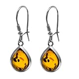 Certified Genuine Amber and Sterling Silver Tear-drop Earrings