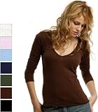 Womens Sheer Jersey Long Sleeve V-Neck Tee